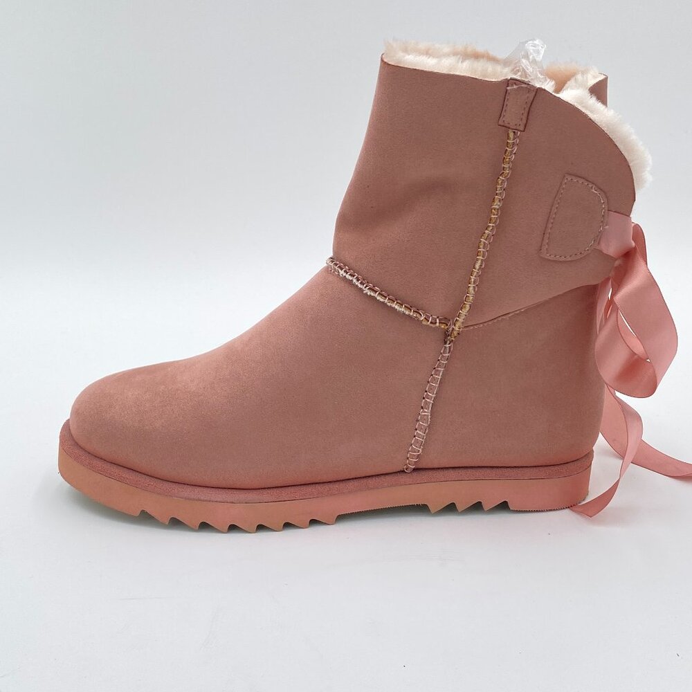 Women Winter Warm Fur Lined Snow Boots Round Toe Flats Ankle High Booties
